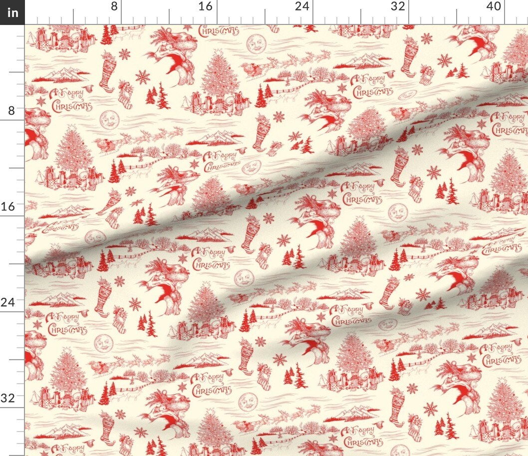 Various Fabrics by the Yard or Fat Quarter Christmas Holiday Toile Red Cream Winter Landscape Custom Printed Fabric by Spoonflower