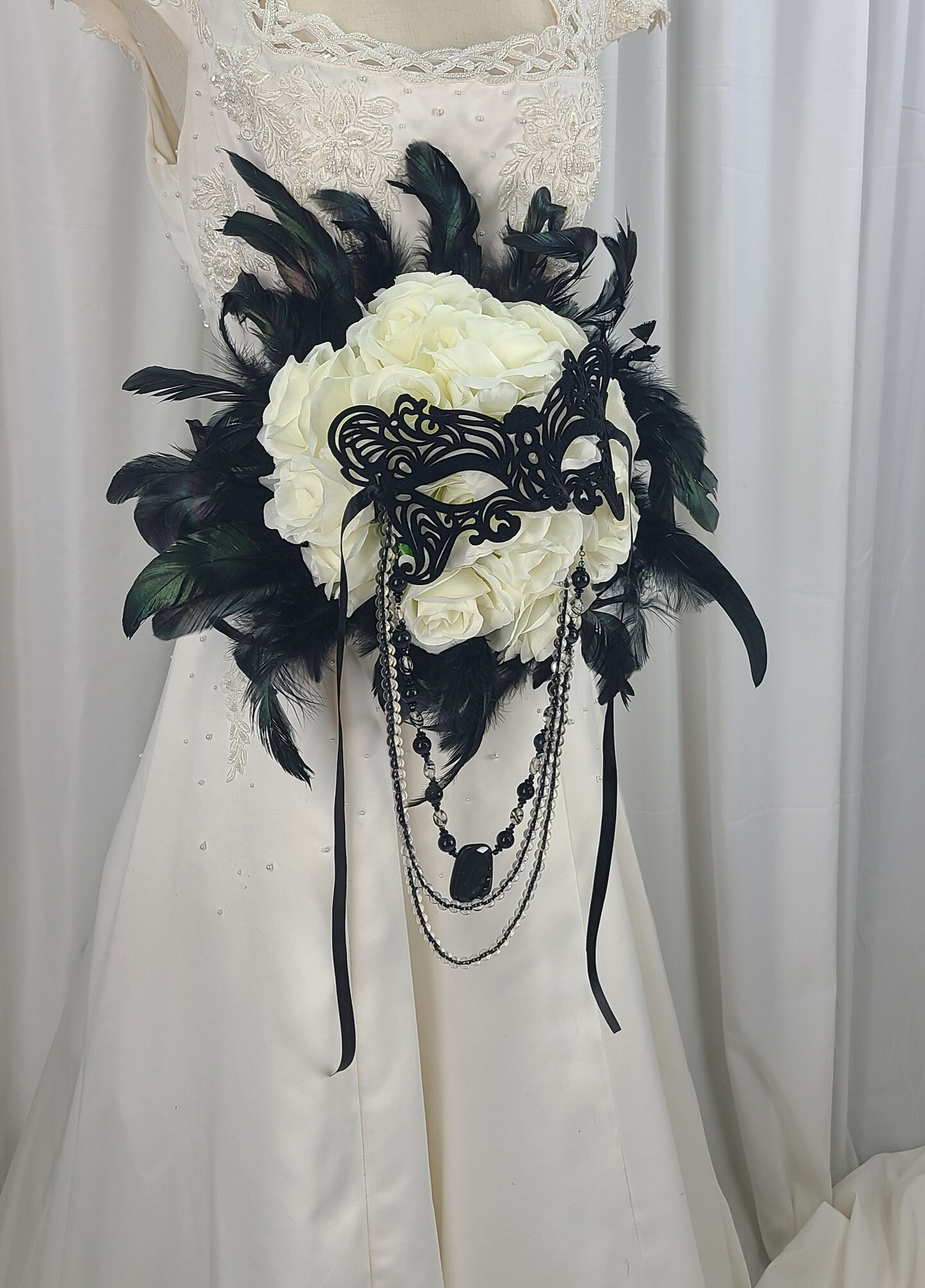 Black Tie Affair Mardi Gras Goth Faux Silk Bridal Bouquet | MakerPlace by Michaels Black Tie Affair Mardi Gras Goth Faux Silk Bridal Bouquet | MakerPlace by Michaels