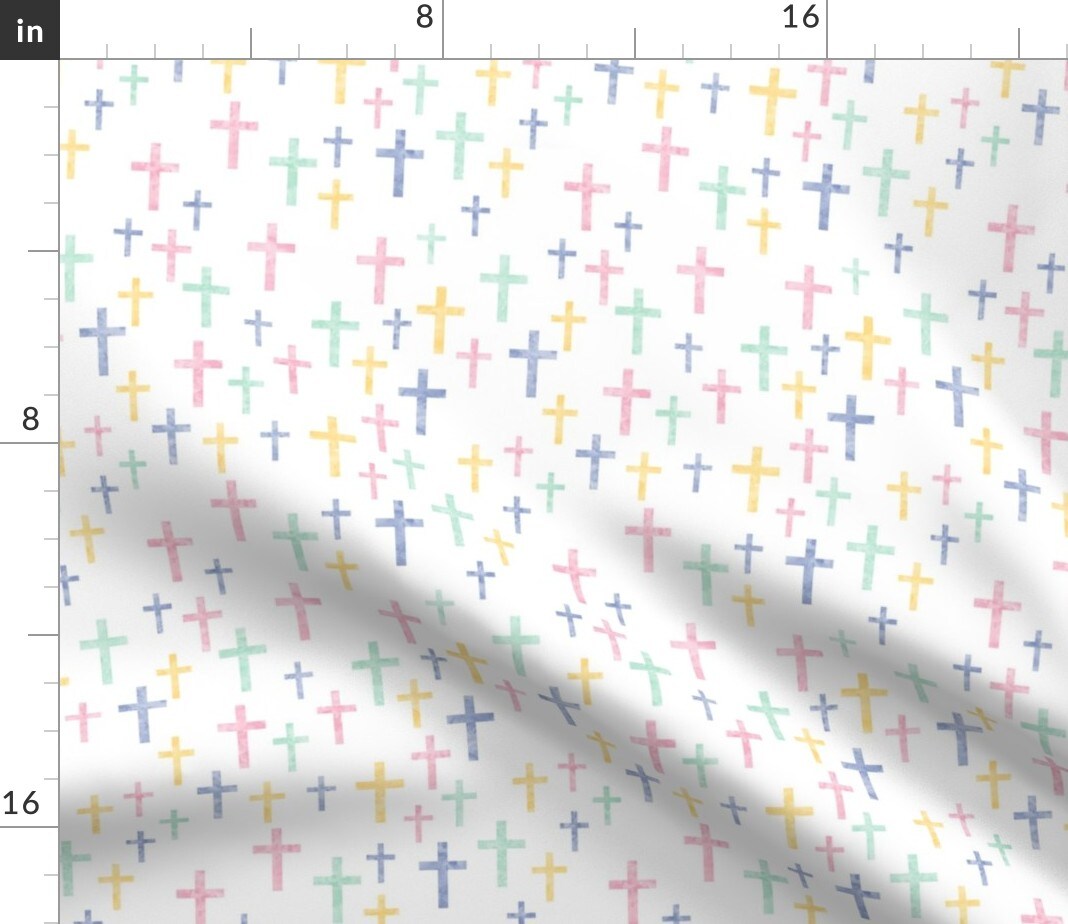 Watercolor Easter Cross Christian Pastel Religious Pink Blue Yellow Custom Printed Fabric by Spoonflower Various Fabrics by the Yard or Fat Quarter