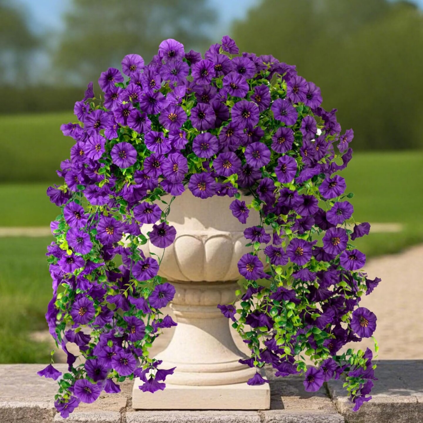 2PCS Artificial Hanging Flowers – Silk Morning Glory with Eucalyptus for Outdoor & Indoor Decor