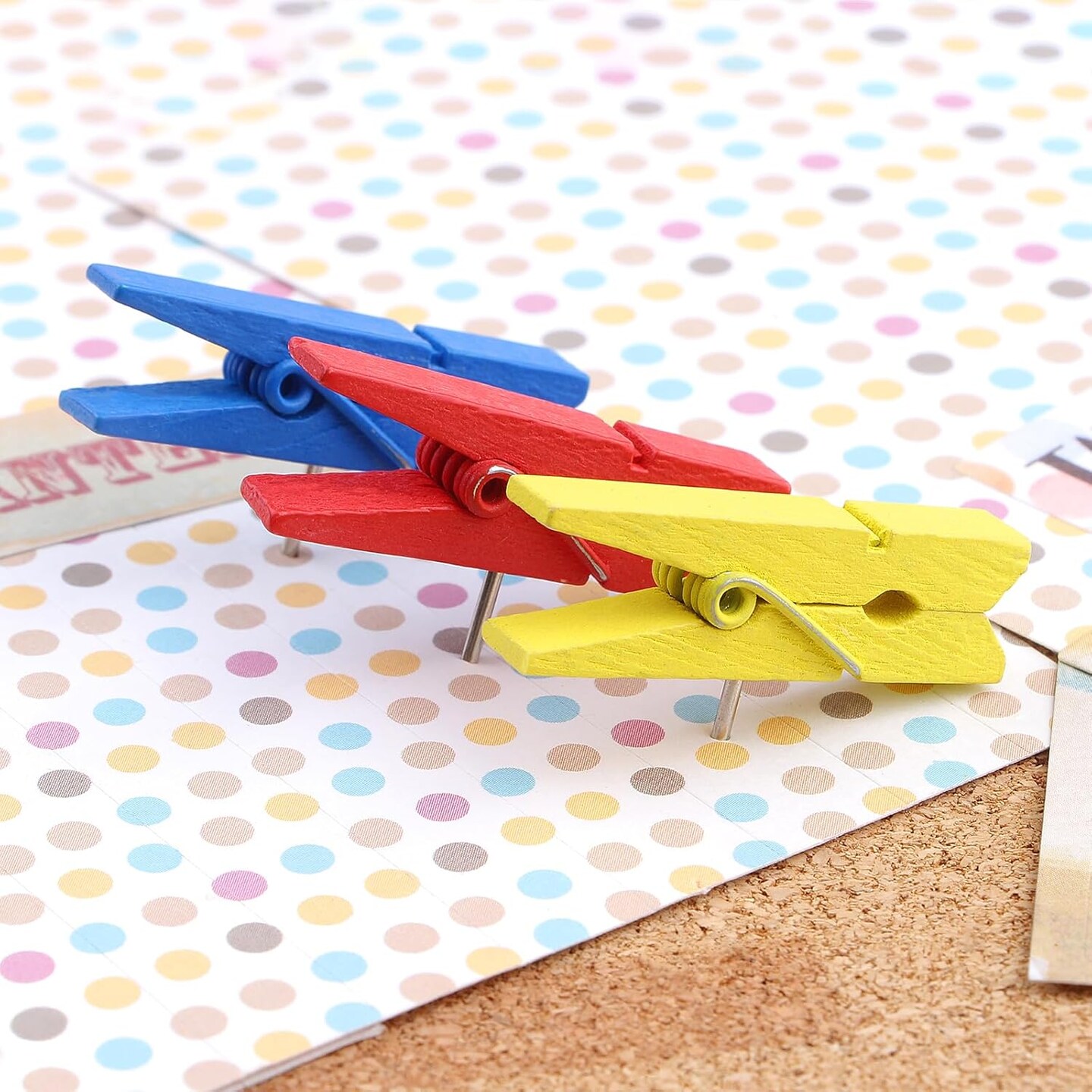 Wooden Push Pin Clips 50 Pcs, Pins Clips Creative Paper Clips with Pins for Cork Board and Photo Wall No Holes for The Paper