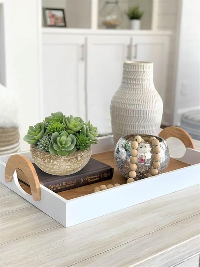 Artificial Succulent Arrangement in Cement Pot Fake Succulent Plant with Modern Gray Bowl Planter Faux Green Succulent for Home Living Room Shelf Desk Table Indoor Decor