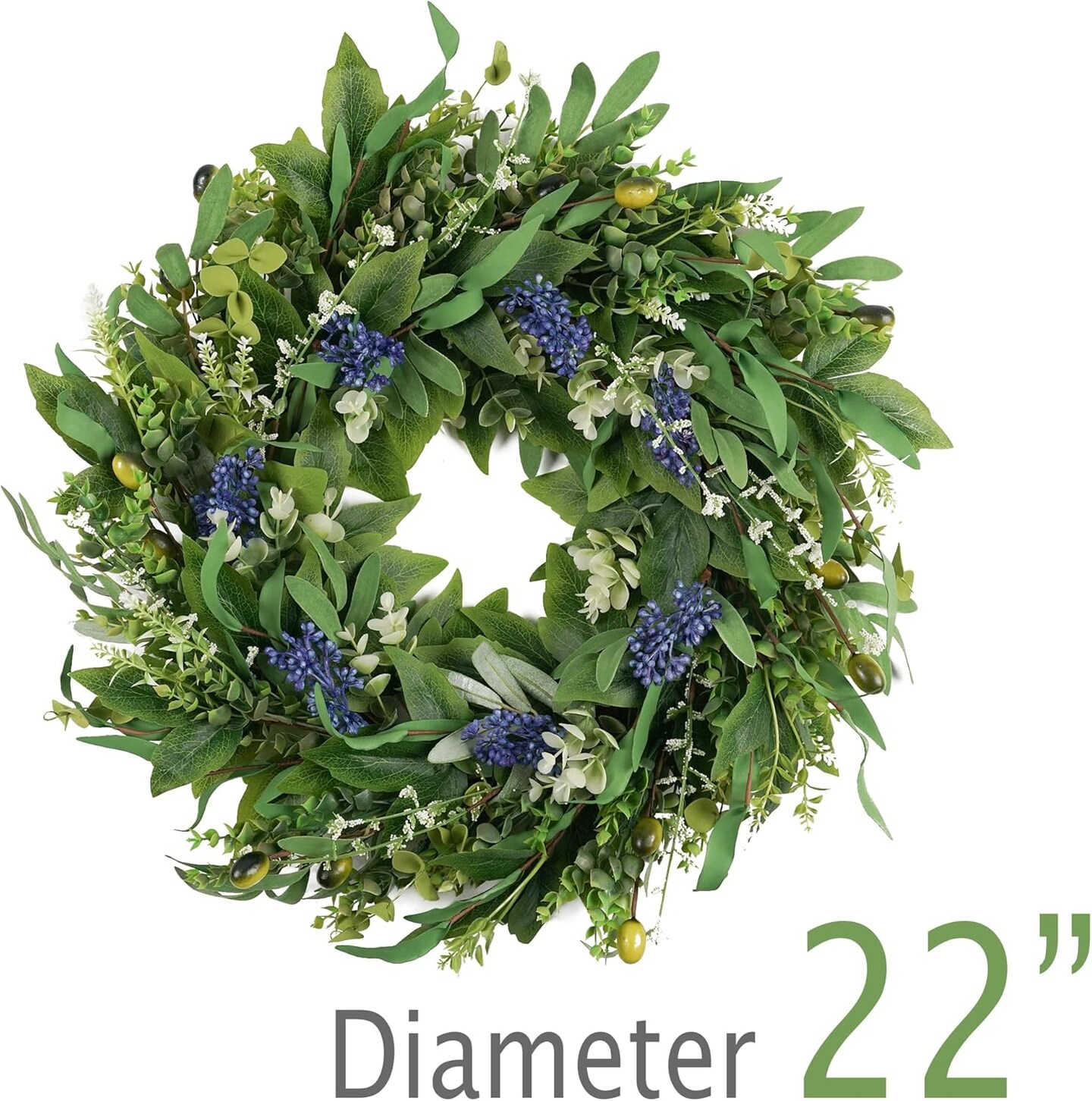 Wreaths for Front Door 22", Door Spring Wreath with Eucalyptus Olive Boxwood Leaves, Greenery Wreath Door Decoration for Spring Summer All Season Home and Outdoor