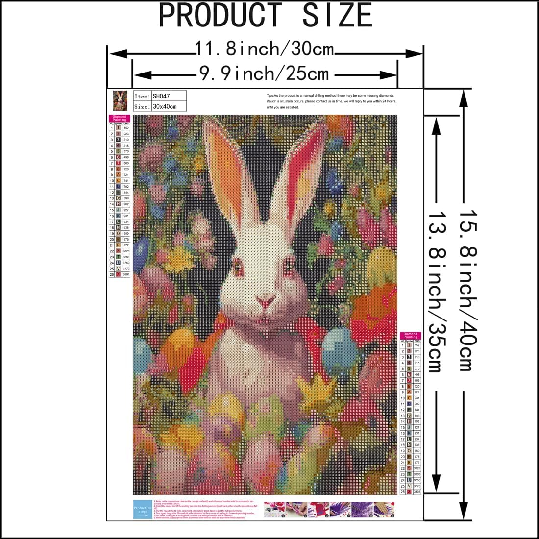 Bunny Diamond Art Kits For Adults Easter Paint With Diamonds Gem Art For Beginners,Large Diamond Painting For Adults,Full Drill Diamond Painting Kits Arts And Crafts For Home Wall Decor 12 X 16inch