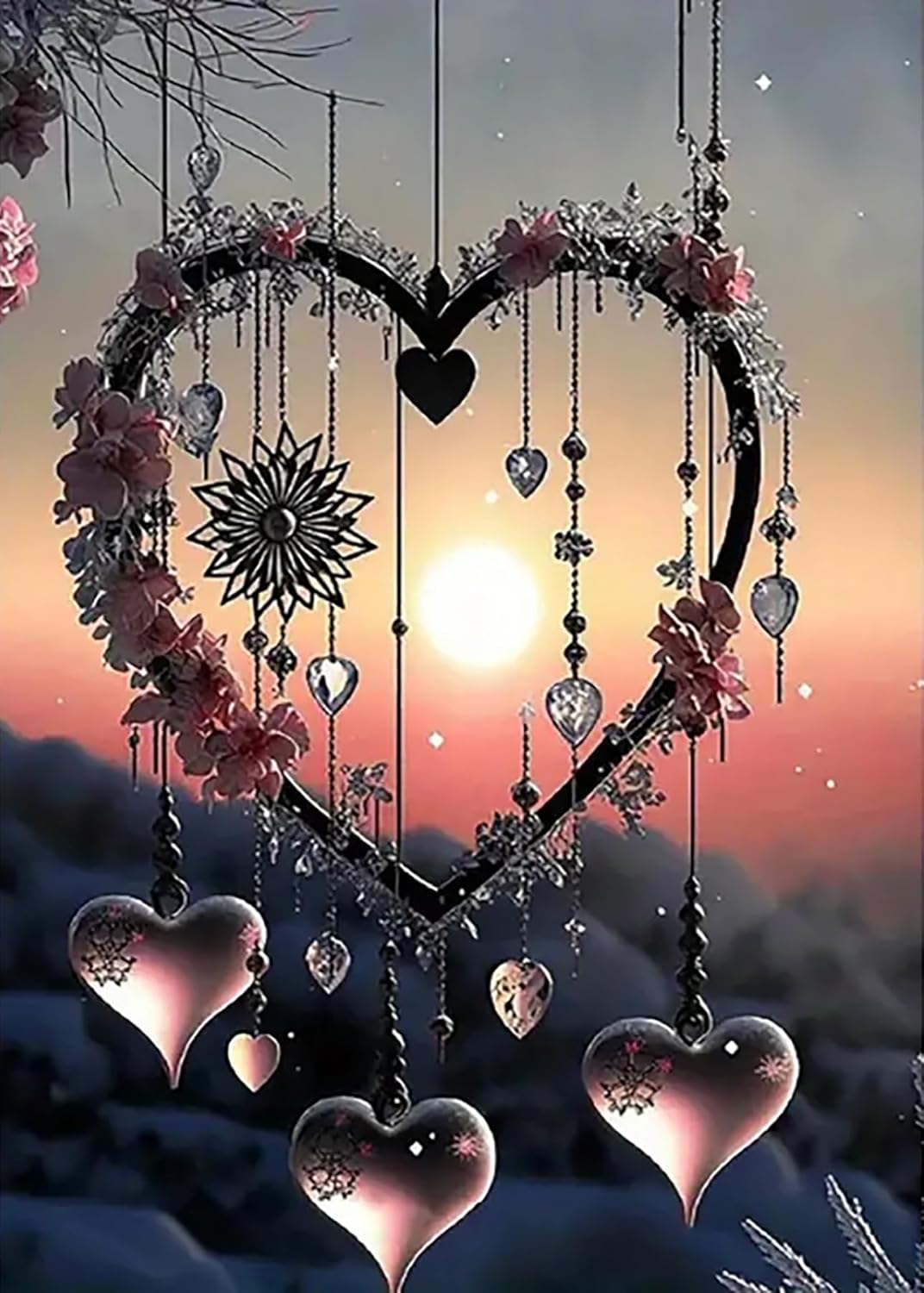 Love Heart Dreamcatcher Diamond Painting Kit for Adults – 5D DIY Full Drill Round Diamond Art, Beginner-Friendly Home Wall Decor, 12×16 Inch