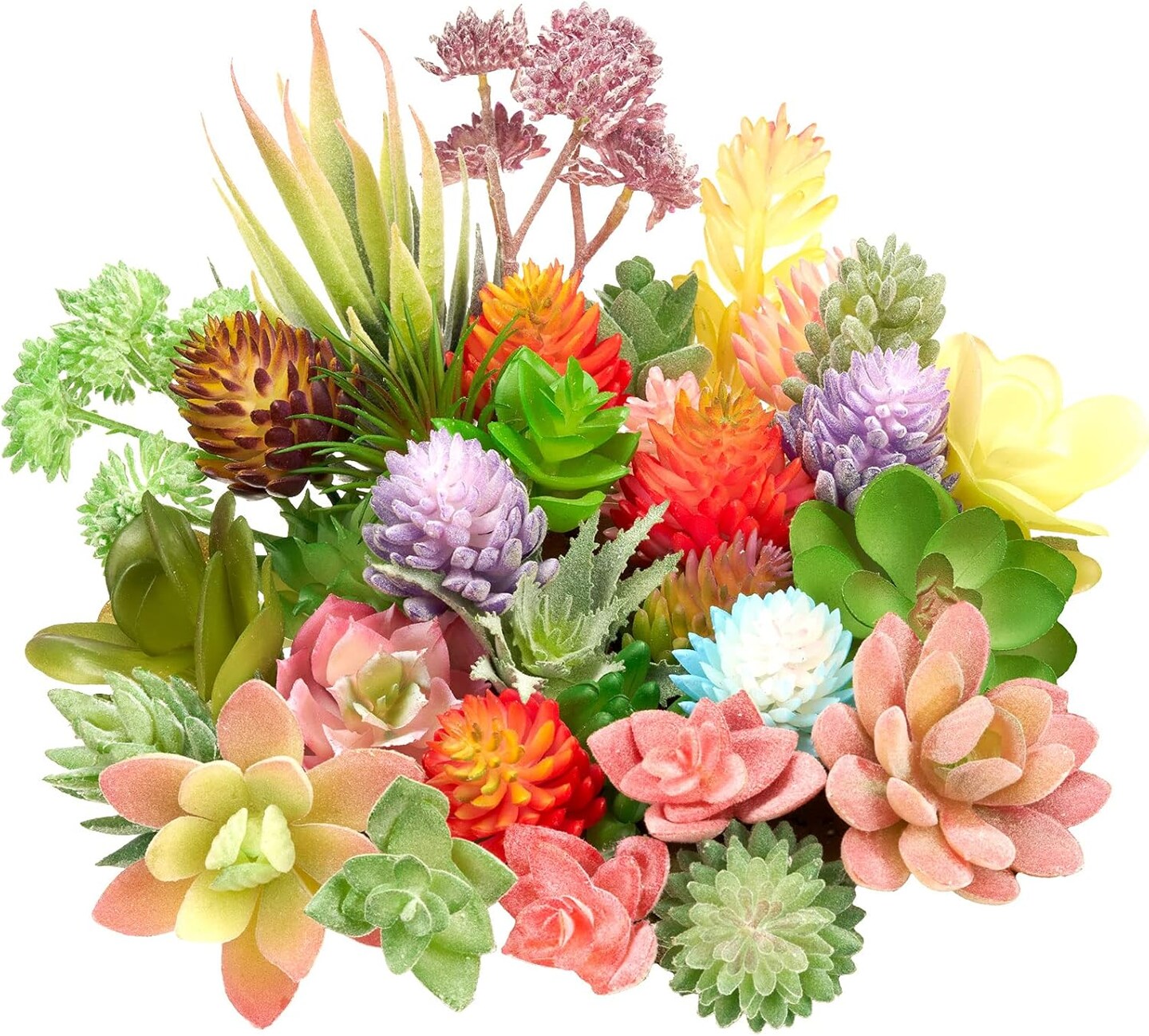 32 Pieces Mini Artificial Succulents Unpotted Realistic Artificial Succulent Fake Plants Colorful Faux Succulents Small Cactus Plants for Garden Flower Kitchen Home Decor