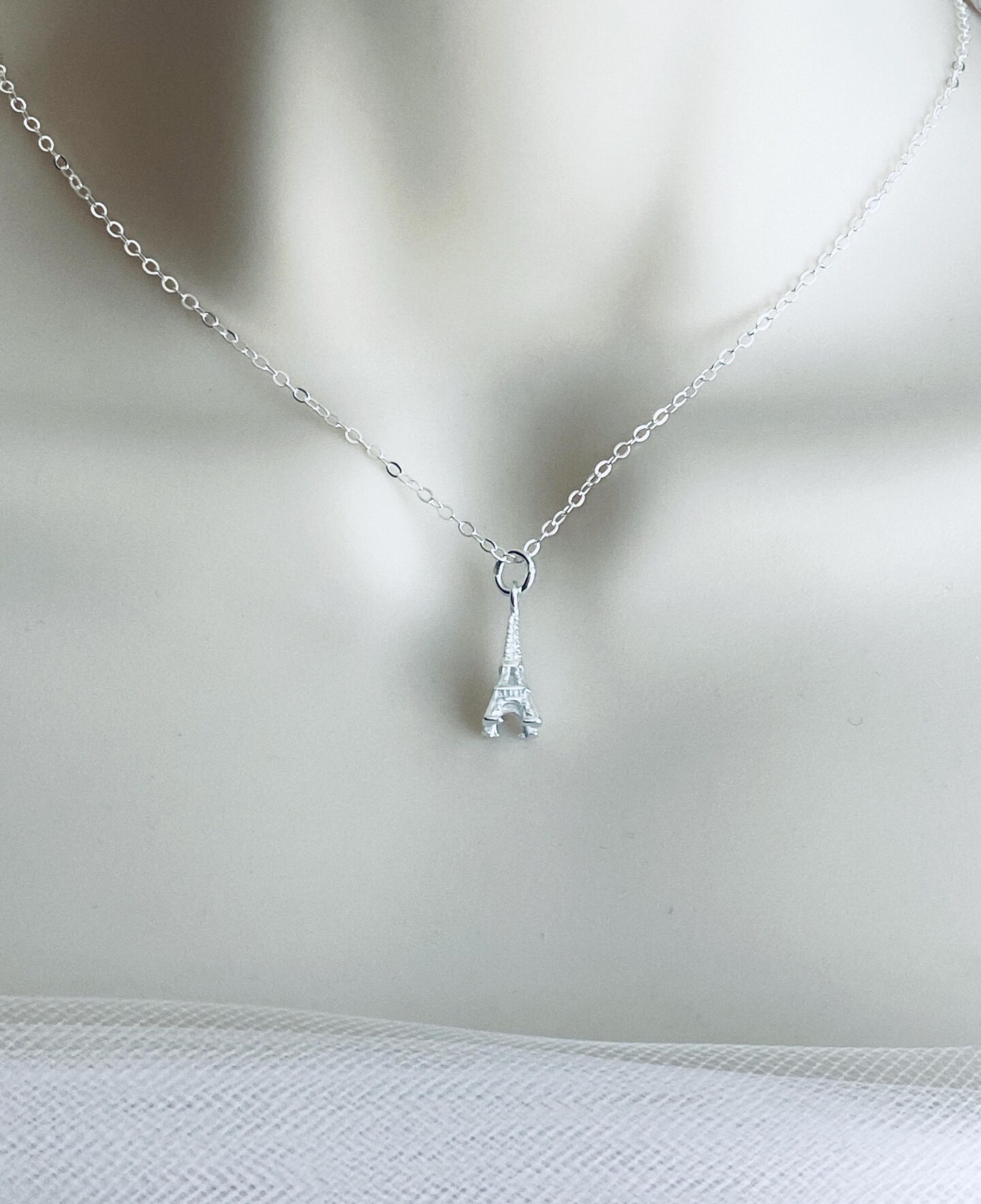 Sterling Silver Eiffel Tower Necklace. Silver Pendant Necklace 