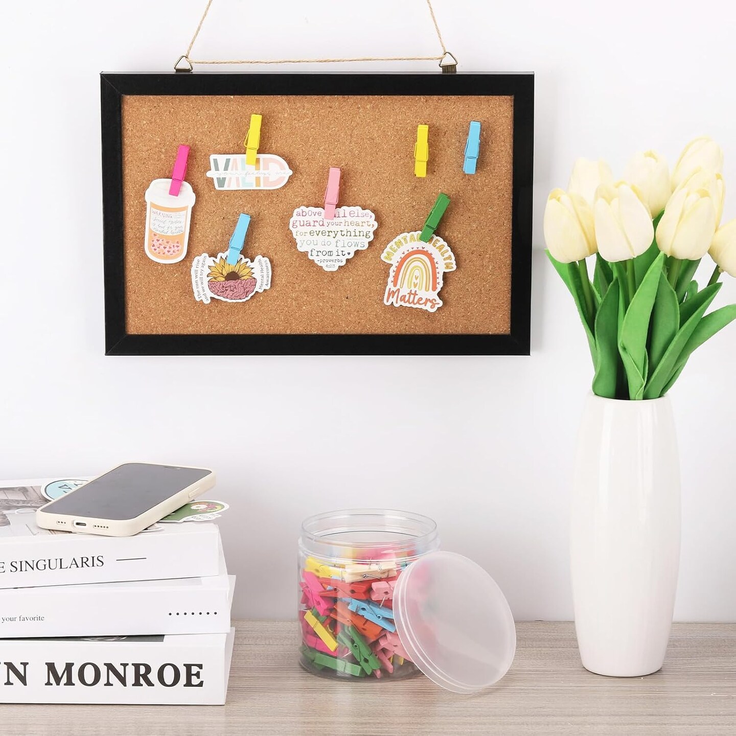 100 pcs push pins with wooden clips colorful decorative push pins for cork board and artwork