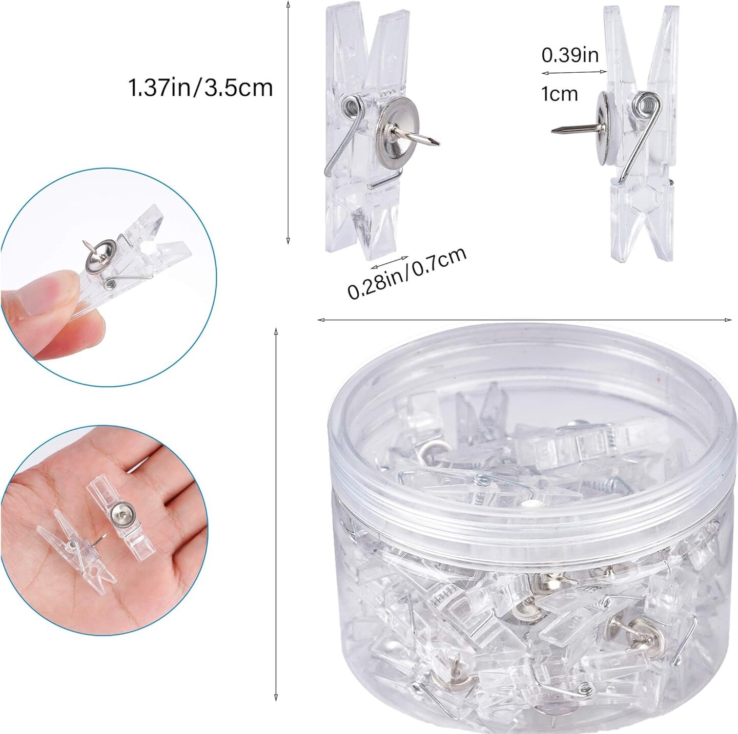 60 Pcs Push Pin Clips Decorative Push Pins with Clips Bulletin Board Clips Cork Board Pushpins Clear Craft Paper Clips Pushpins Thumb Tacks for Arts Cubicle Panel Wall Fabric Panels Offices Projects