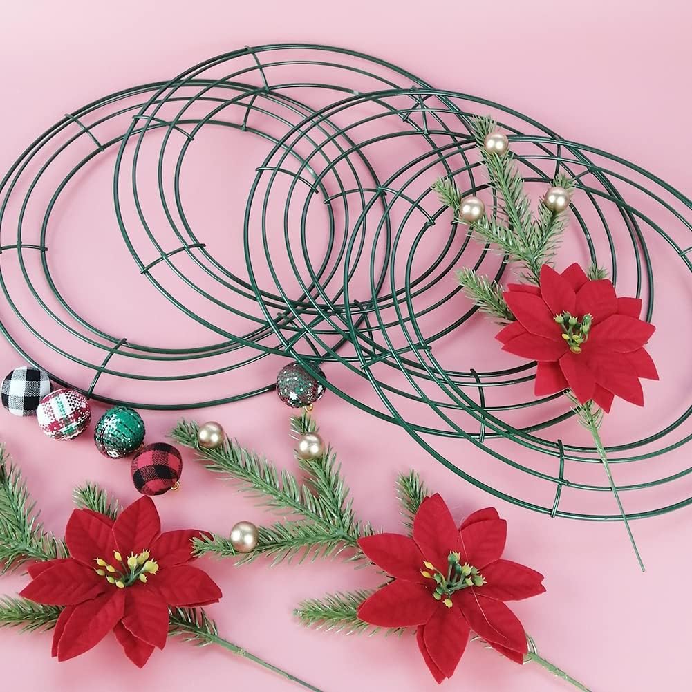10pcs Metal Wreath Frame, 10IN Durable Wire Wreath Rings, Dark Green Flower Wreath Frame for Christmas New Year Party Valentines Home Decor DIY Crafts Supplies