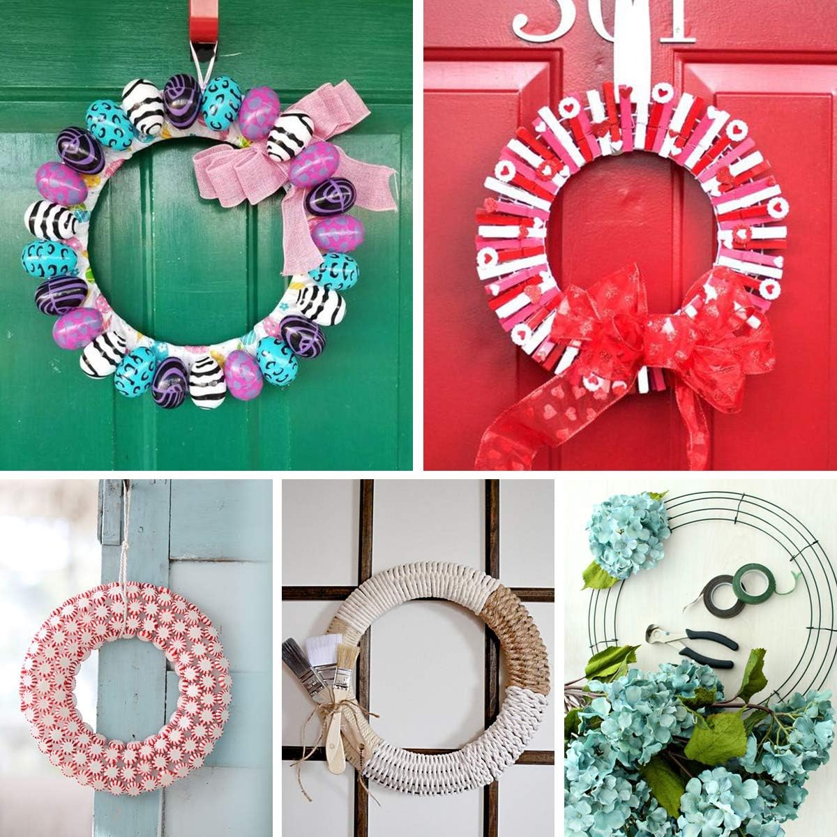 6 Pack Metal Wreath Frame - 16 Inch Wreath Form with 6 Adhesive Hooks and 38 Yard Paddle Wire for Crafts