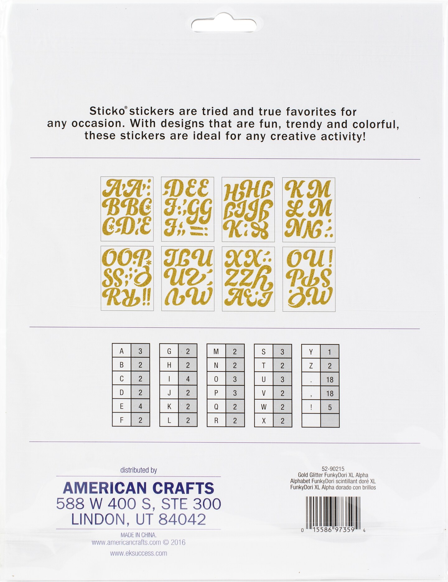 Sticko Alphabet Stickers - Funkydori Extra Large, Gold Glitter, 104pcs