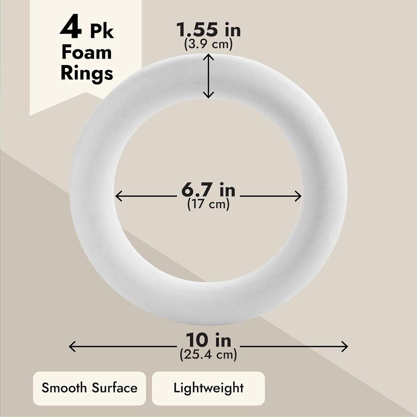 4 Pack Foam Wreath Frames, 10 Inch Rings for Crafts, DIY Projects, Holiday Decor (White)