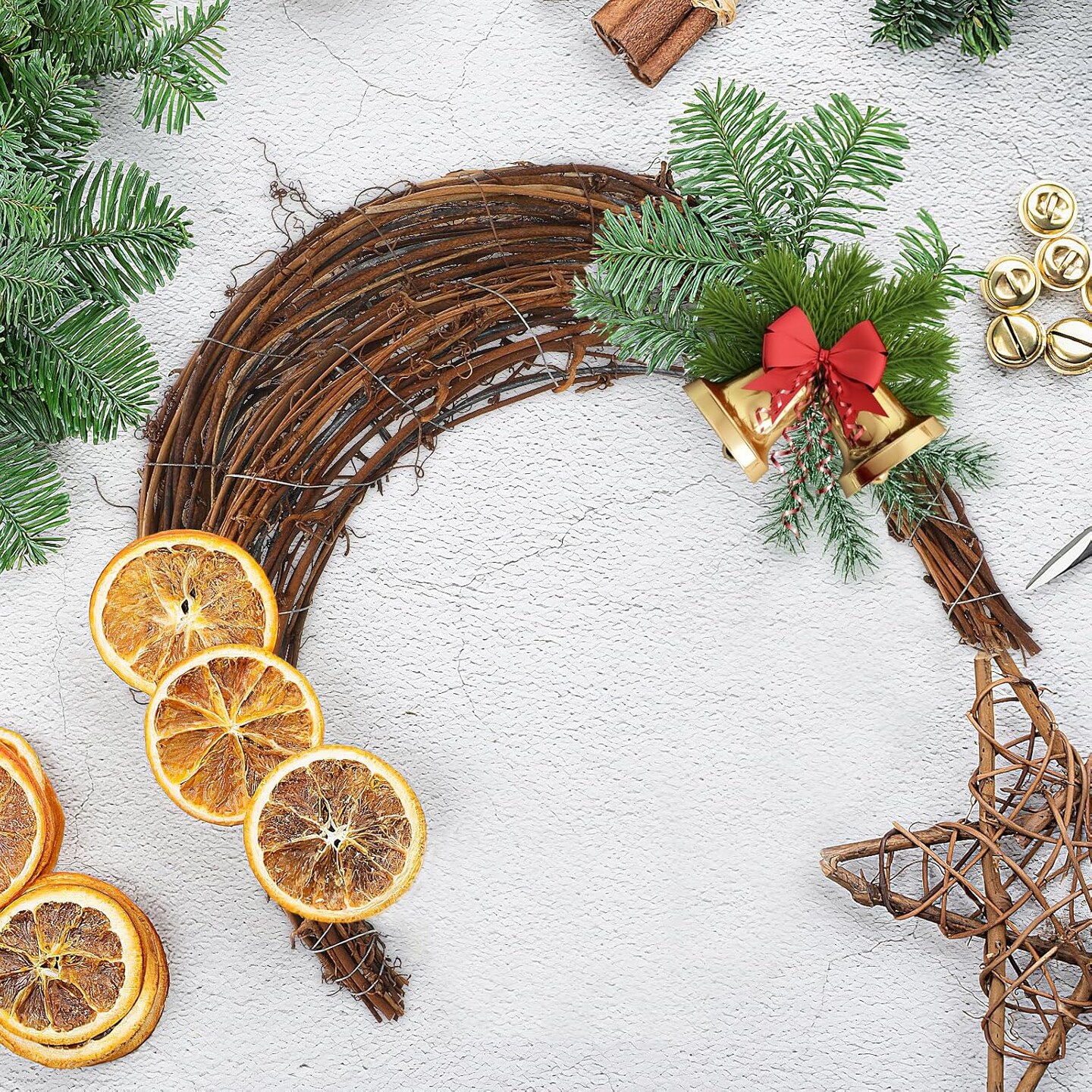 2pcs Moon Shape Wreath frame for DIY Crafts, Grapevine Wreaths Rattan Ring Vine Branch Wreath for Home Holiday Wedding Party, 9.8 Inch