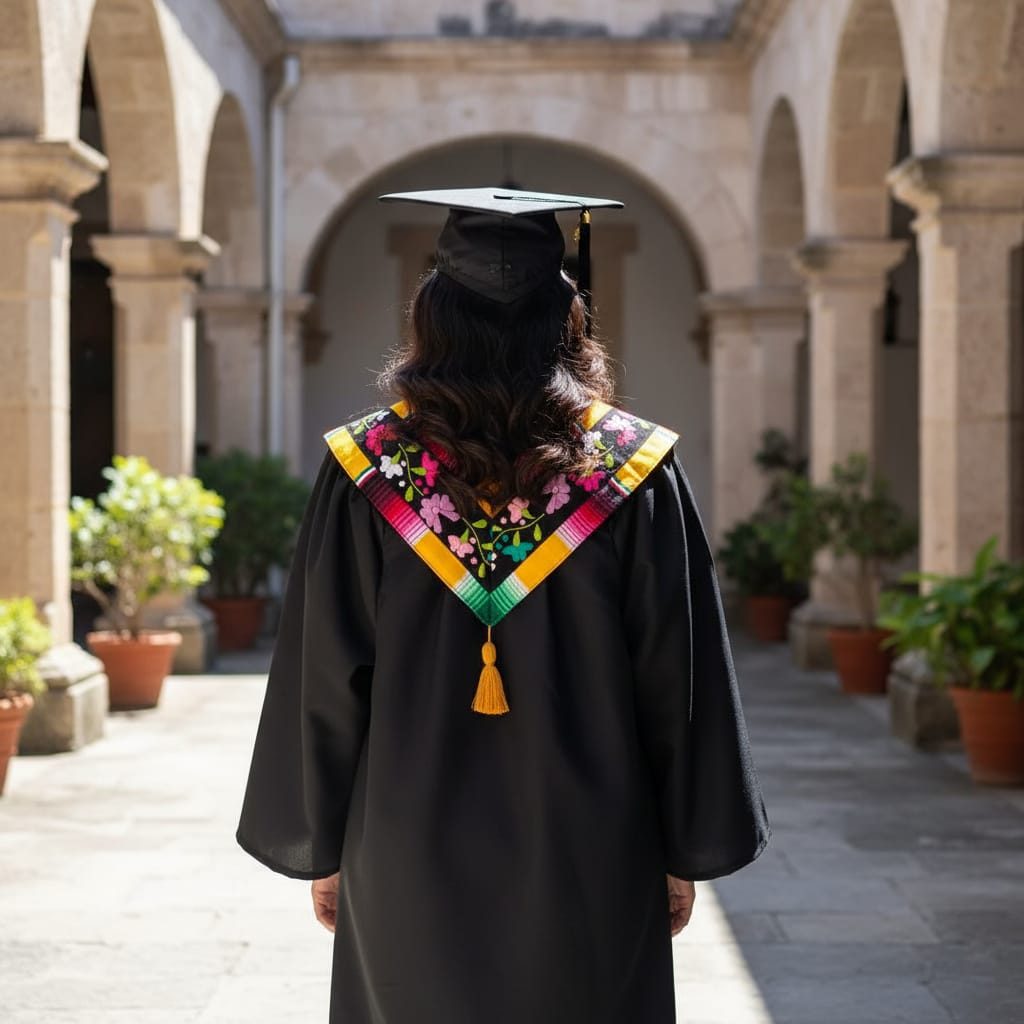 Handmade Mexican Graduation Stole  Colorful Embroidered Floral Latina Grad  Stole