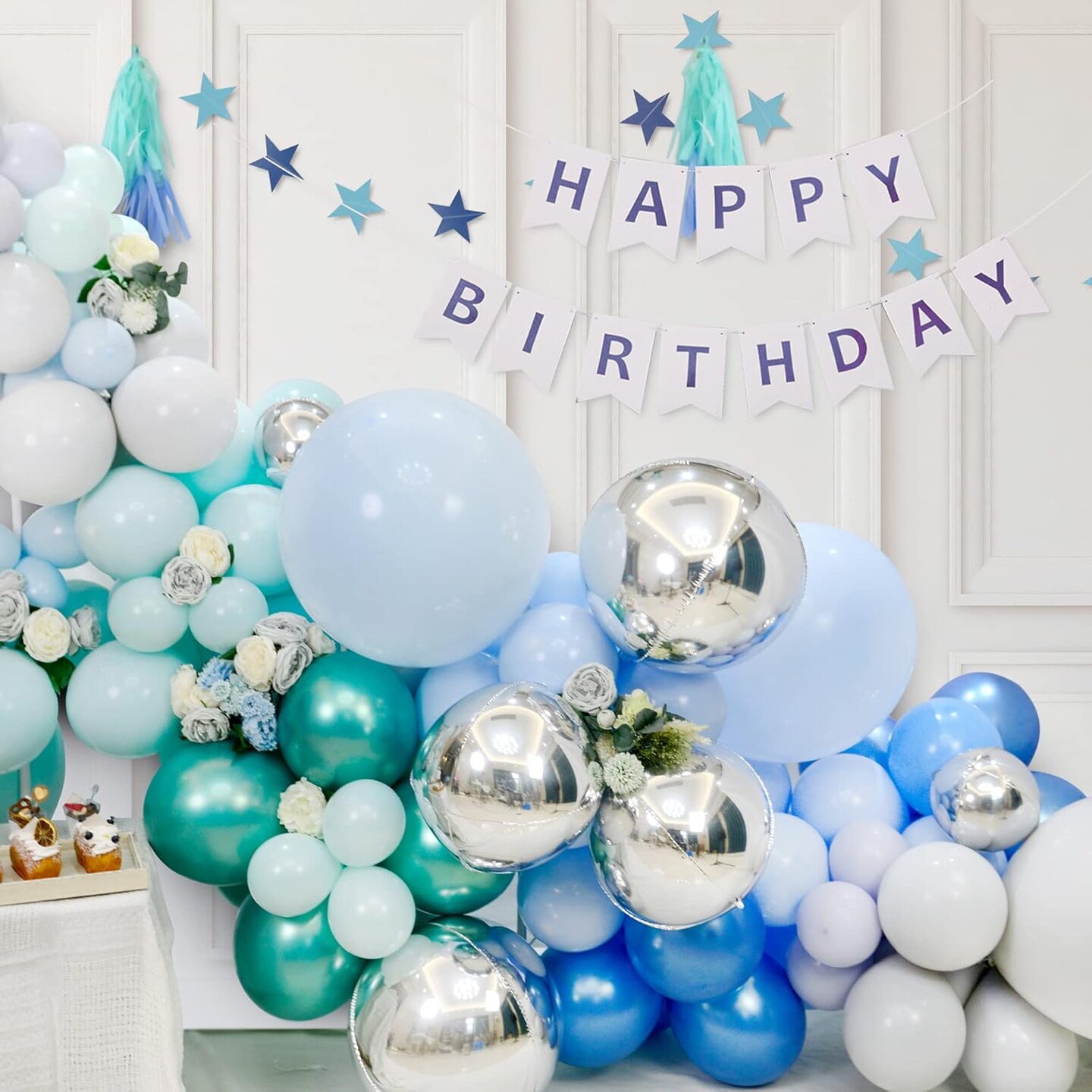 14pcs Mylar Balloons - 22in, 15in, 10in Different Sizes Large Metallic Silver Foil Balloons Chrome Decor | 360 Degree 4d Round Helium Balloon