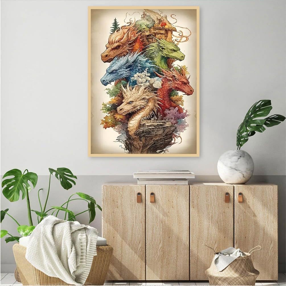 Dragon Diamond Painting Kits- Dragon Diamond Painting Kits for Adults, 5D Colourful Dragon Diamond Art Kits for Beginners DIY Full Drill Dragon Diamond Art for Home Wall Decor 12x16inch
