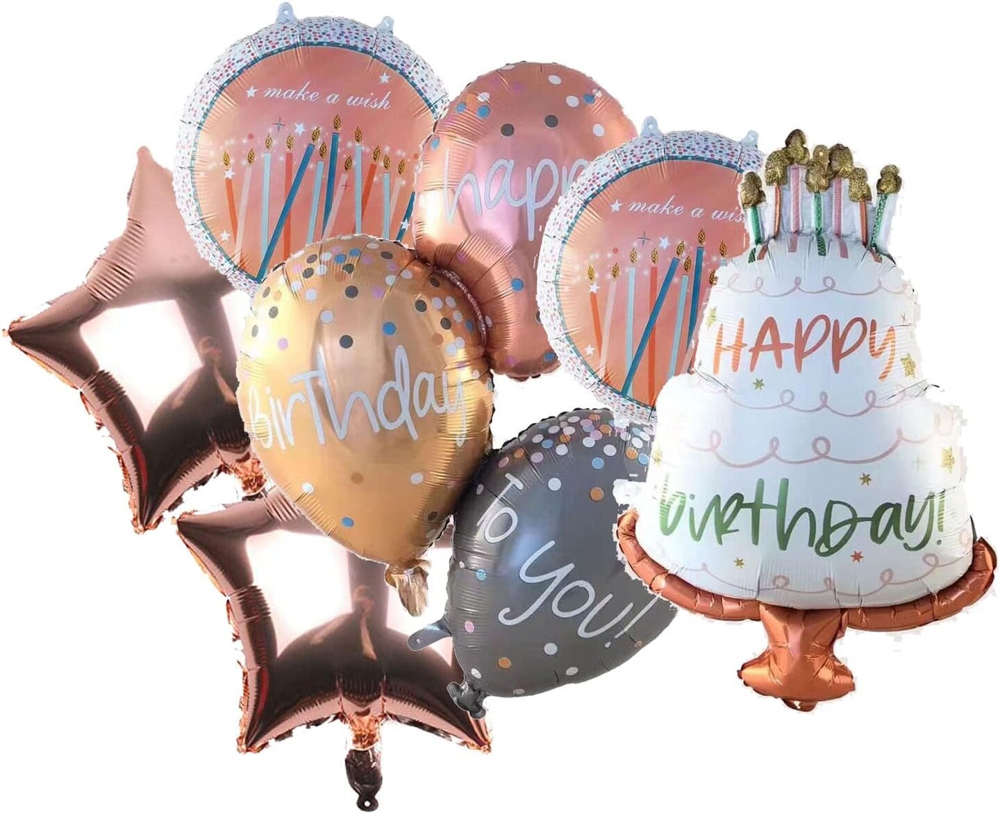 6PCS Big Happy Birthday Balloon Foil Inflated Mylar Balloons Rose Gold Birthday Party Decoration Kit for Party Decoration Supplies