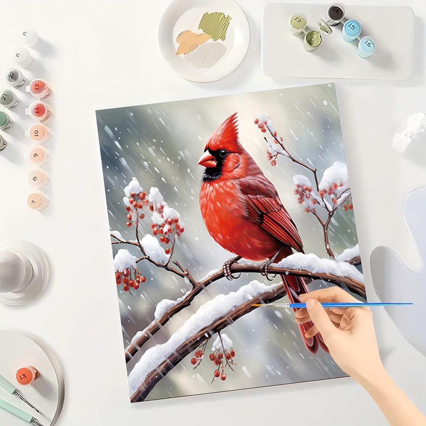 Red Cardinal Paint by Numbers Kit for Adults - DIY Bird Painting on Canvas 16x20 Inches, Adults&#x27; Paint-by-Number Kits Acrylic Paint Set