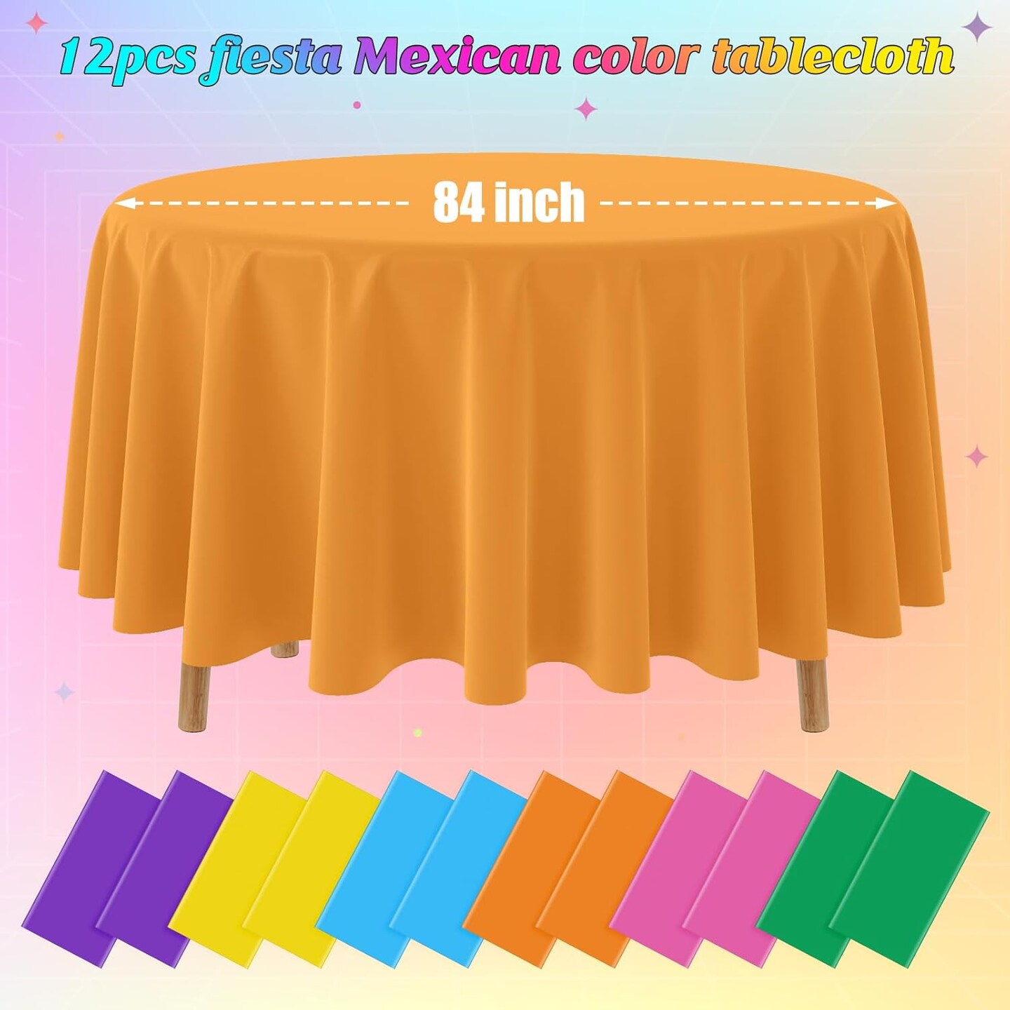 12 Pcs Round Cinco De Mayo Fiesta Tablecloths, Plastic Fiesta Table Cloth Multi Colored Disposable Round Table Covers for Taco Night,Dia De Los Muertos, Mexican Themed Party Decorations, 84 Inch