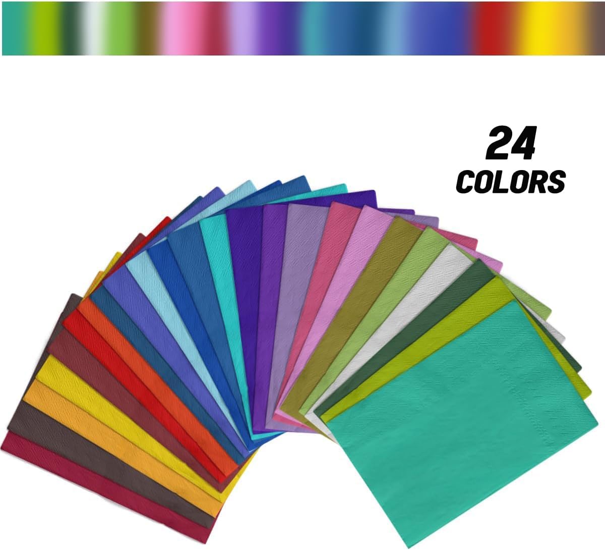 120-Pack Disposable Paper Napkins, 24 Colors, 13×16 in, Soft & Absorbent