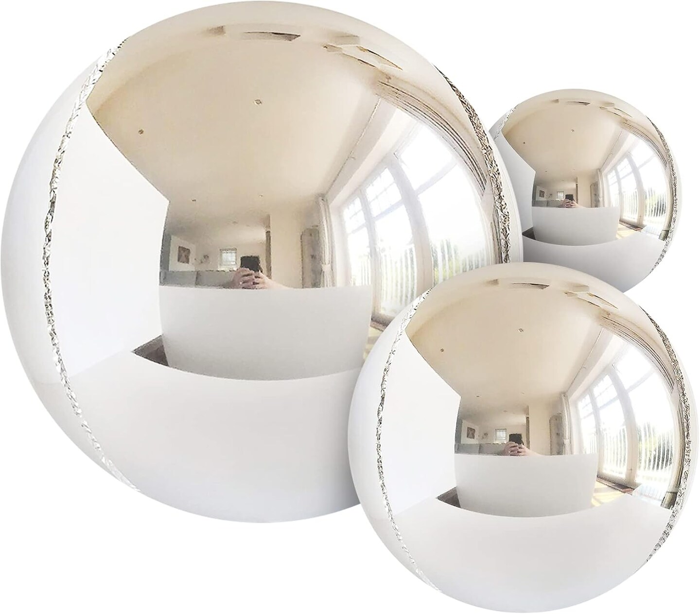 14pcs Mylar Balloons - 22in, 15in, 10in Different Sizes Large Metallic Silver Foil Balloons Chrome Decor | 360 Degree 4d Round Helium Balloon