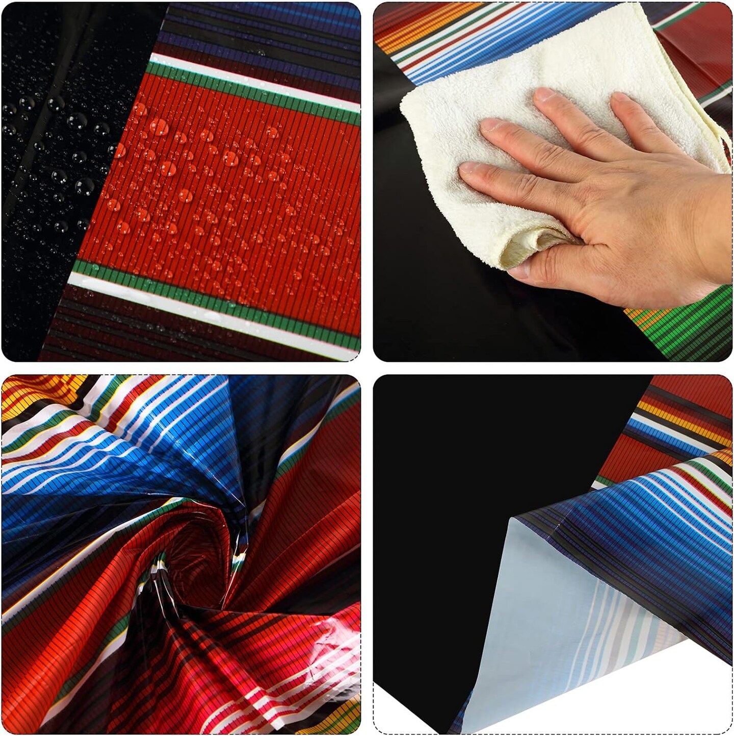 3-Pack Mexican Fiesta Round Tablecloth 84in – Black Striped Serape Waterproof Party Decor