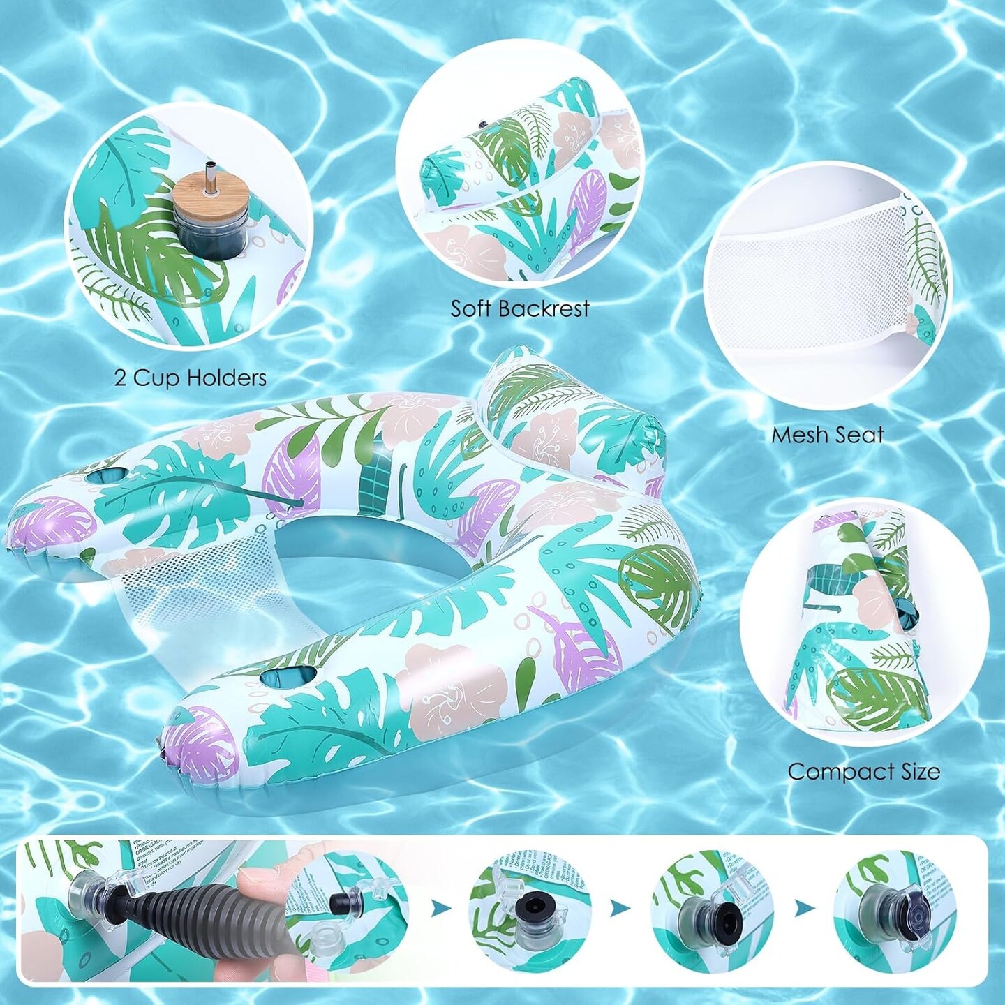 2 Summer Pack Pool Floats Adult,Inflatable Pool Chairs with Cup Holders,Blow up Lounge Hammock Pool Toys for Swimming Pool Beach Ocean Lake Party Summer Water Fun