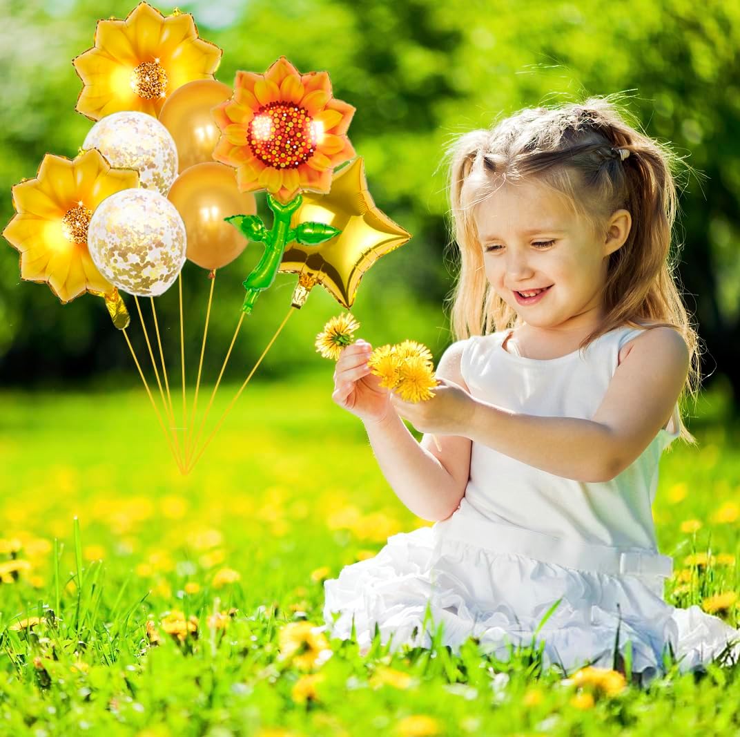 8PCS Sunflower Birthday Balloons Aluminum Foil Sunflower Shaped Mylar Balloons