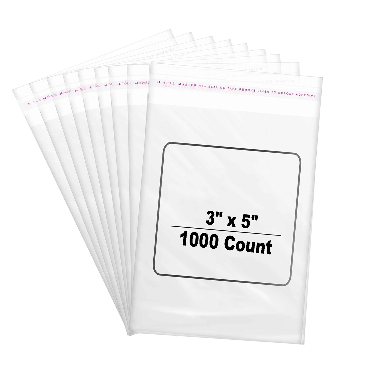1000 Count Resealable Self Seal Clear Cellophane Bags 3" x 5" 1.2 mil for Packaging and Storage