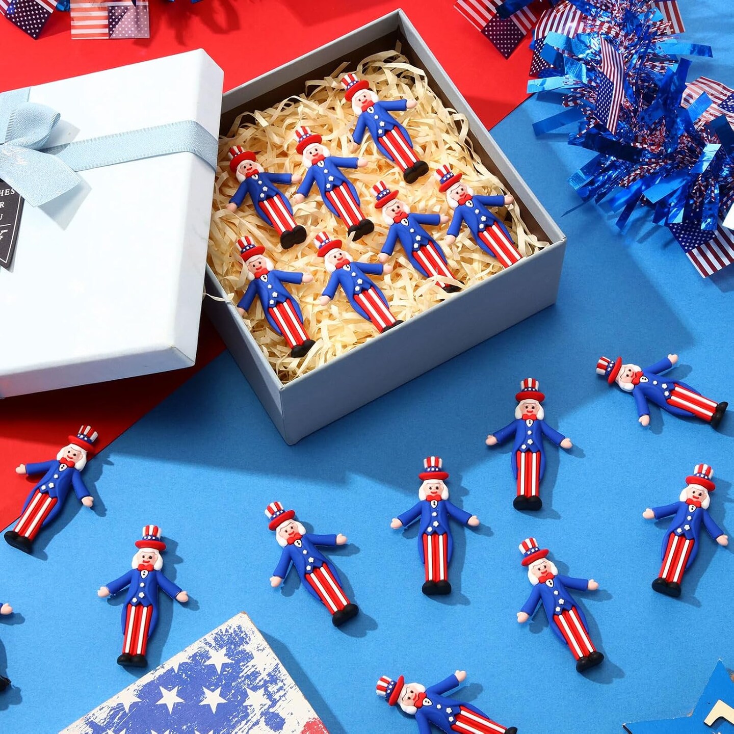 25 Pcs Patriotic Uncle Sam Figurines Mini Tiny Uncle Sam Garden Statue Figures Memorial Day Independence Day Table Decorations 4th of July Tiered Tray Tabletop Decor for Dining Room Home