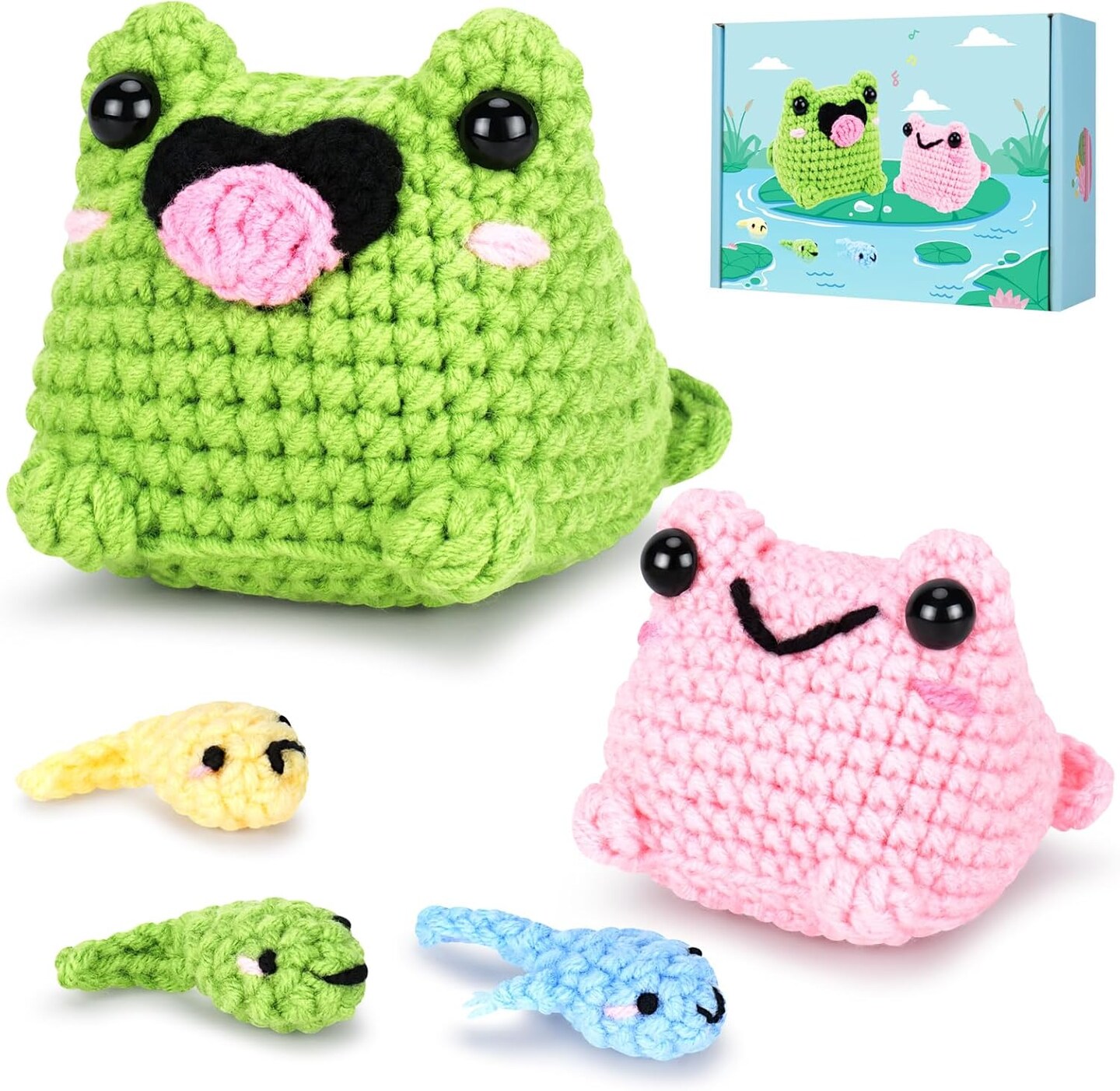 Crochet Kit for Beginners - Frog Family Crochet Kit with Step-by-Step Video Tutorials, Beginner Crochet Kit