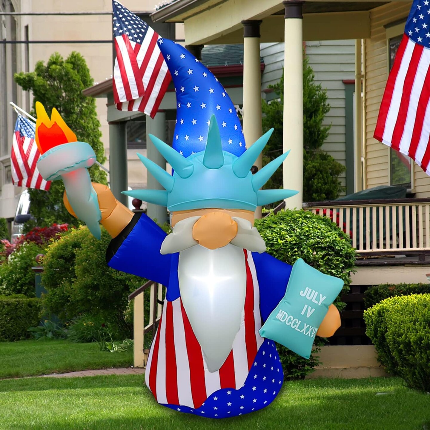 5 Ft Patriotic Independence Day Inflatable Statue of Liberty Gnome Decorations 4th of July LED Blow Up Lightedfor Home Yard Outdoor Indoor Decoration