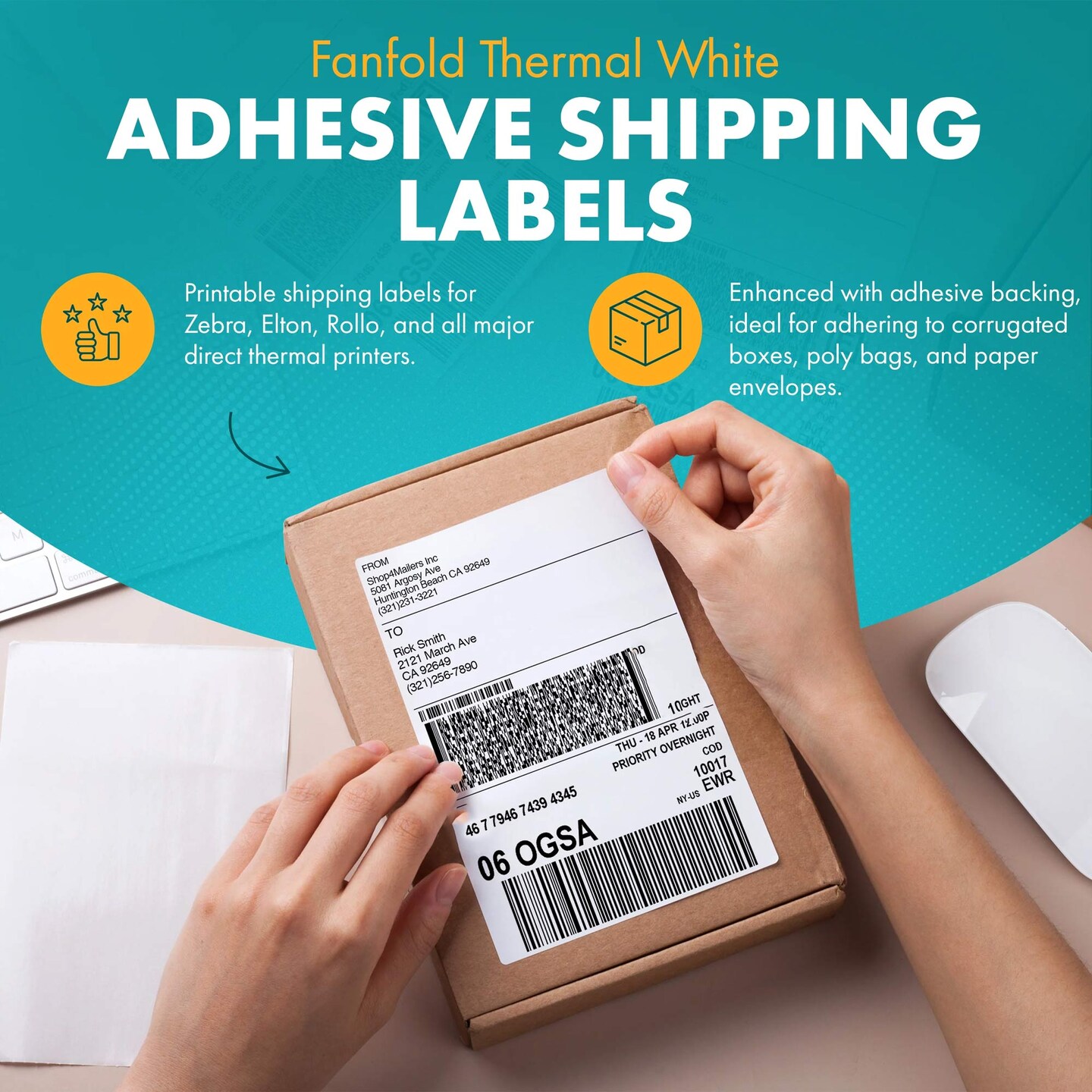 400 Count Fanfold 4"x6" Direct Thermal Labels Adhesive Shipping Stickers