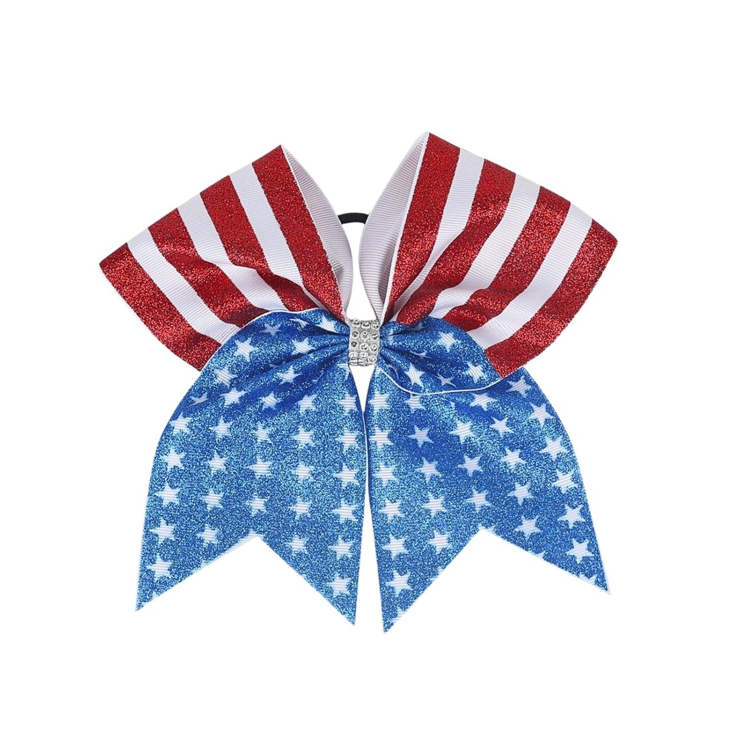 4th of July Hair Bows Big American Flag Sequin Hair Bows Patriotic Glitter Ribbon Bow Tie Red White Blue Cheer Bow Elastic Ponytail Holder Independence Day Hair Accessories for Girls USA Party Decor