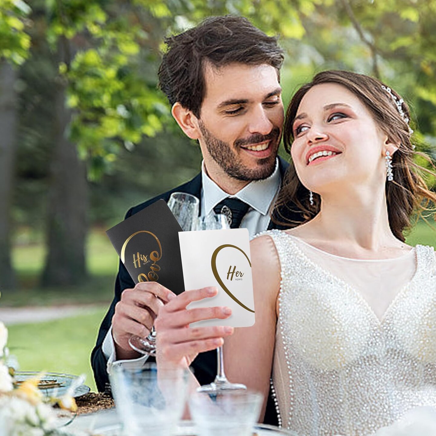 Vow Books His and Hers, Black and White Color Vow Books for Wedding, Hard Cover His and Her Vow Books with Gold Foil Heart, Wedding Essentials, 32 Lined Pages, 4 * 5.5 inch