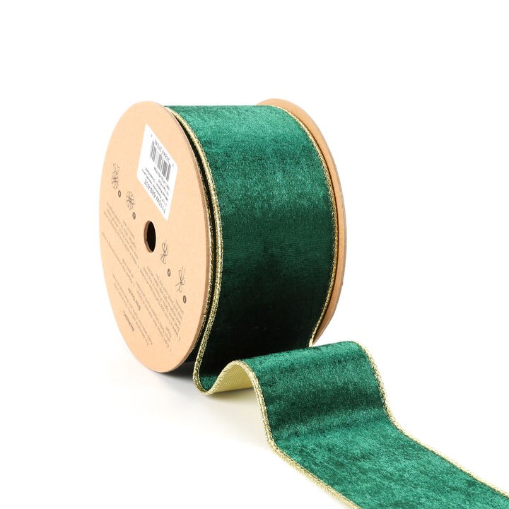 LaRibbons 4&#x22; - 2 1/2&#x22; Reversible Velvet/Lurex Wired Ribbon | 10 Yard Roll