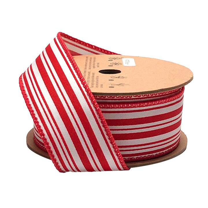 LaRibbons 1 1/2&#x22; Wired Ribbon | &#x22;Striped&#x22; Red/White | 10 Yard Roll