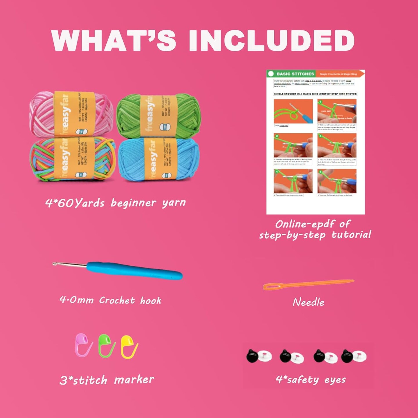 Beginner Crochet Yarn for Crocheting and Knitting; Beginner Easy Yarn kit with Tool Set