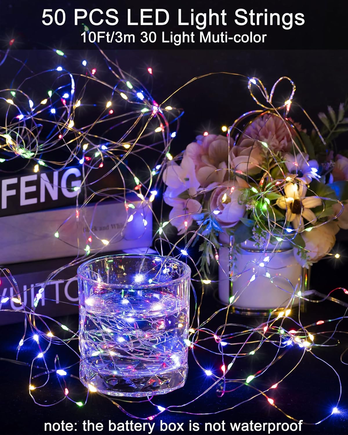 50 Pieces 10ft 30 LEDs Fairy Lights Battery Operated, Wedding Waterproof Tiny Small Twinkle String Lights for Jars Starry for DIY Party Favors for Birthday Vases Centerpieces(Mixed Color)