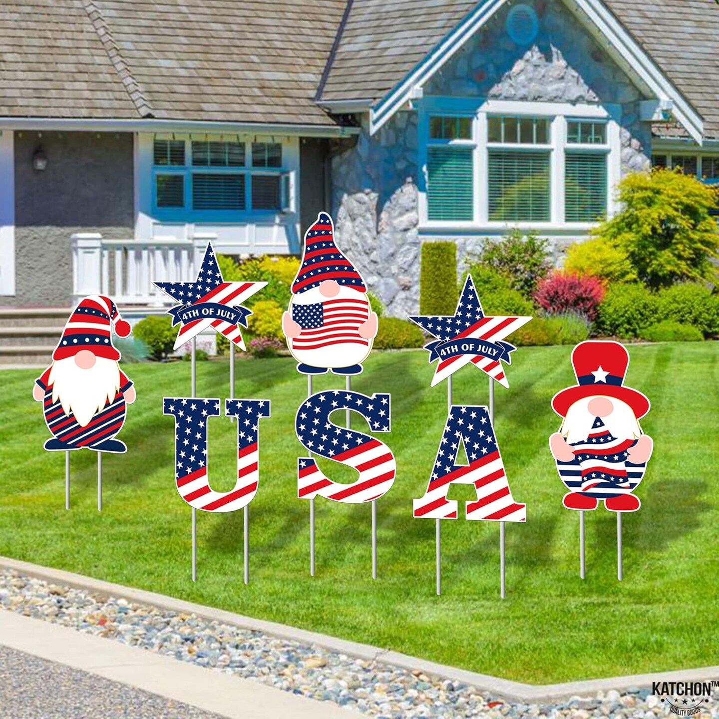 4th of July Yard Signs with Stakes - 4th of July Gnome Yard Signs | Fourth of July Yard Signs for Veterans Day Decorations Outdoor | USA Yard Sign, 4th of July Lawn Decorations