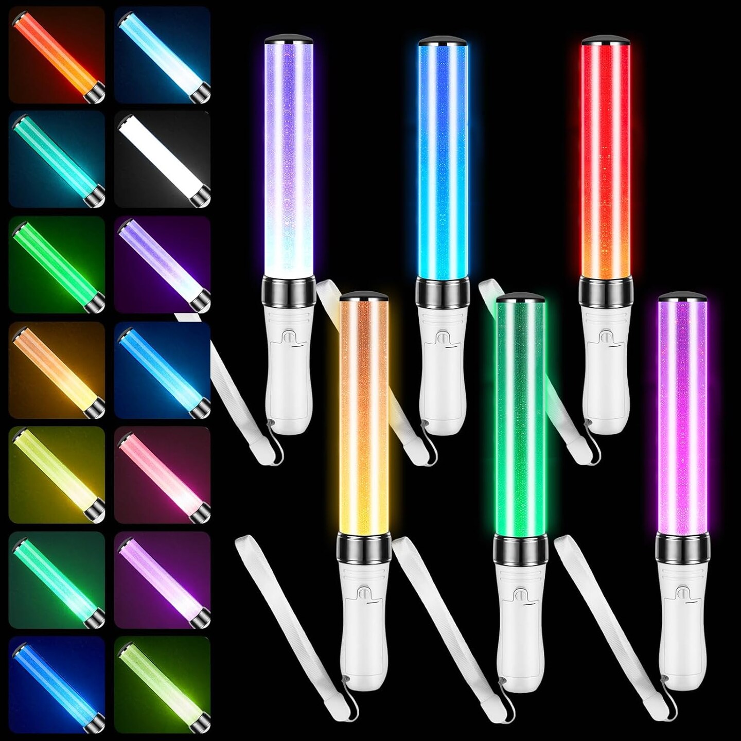 2 Pcs Reusable Light Sticks 15 Color 2 Lighting Modes Multicolor LED Flashing Bright Glow Lightsticks for Concert Glow in the Dark Party Favor Supplies