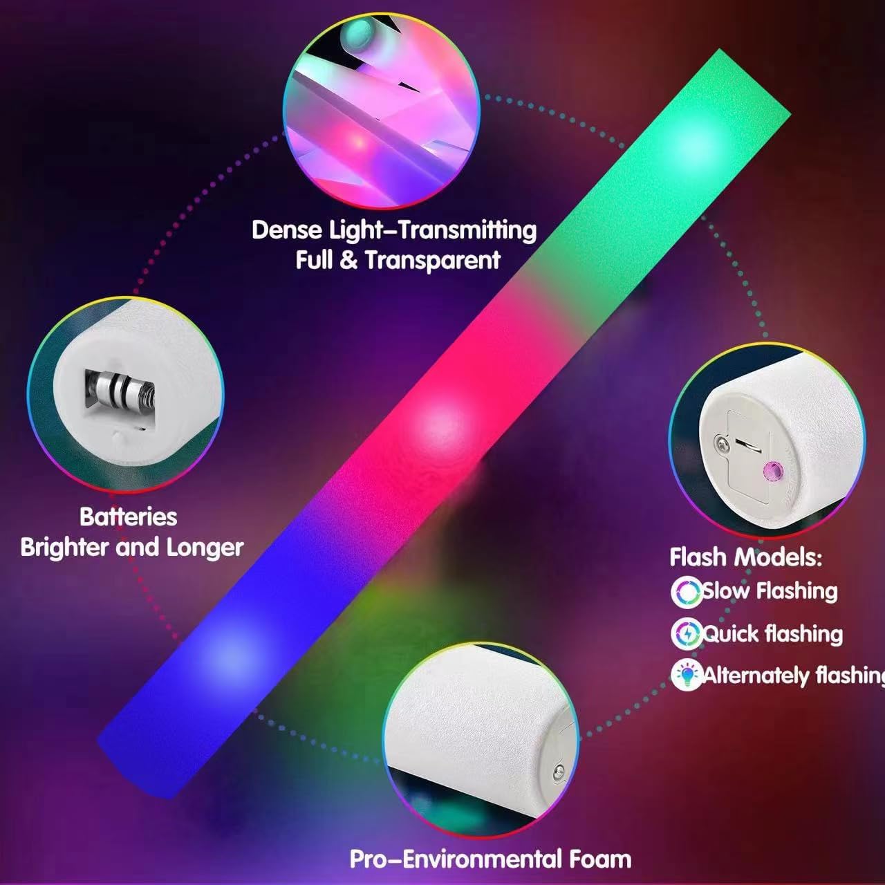 28 PCS LED Foam Glow Sticks, July 4th Glow Stick Bulk Party Pack with 3Modes Colorful Flashing, Glow in The Dark Party Supplies for Parties, Wedding, Birthday, Raves, Concert, New Year