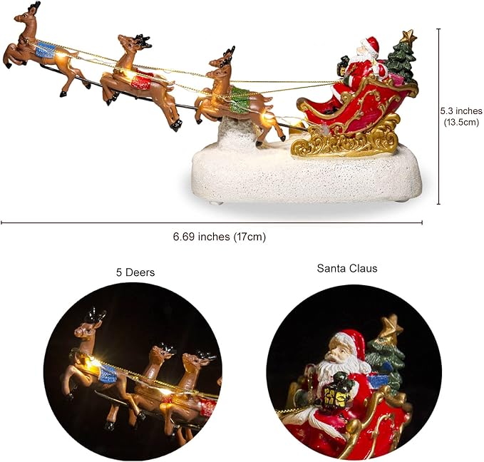 Santa's Sleigh and Reindeer Assortment - Christmas Reindeer Car with LED Light UP