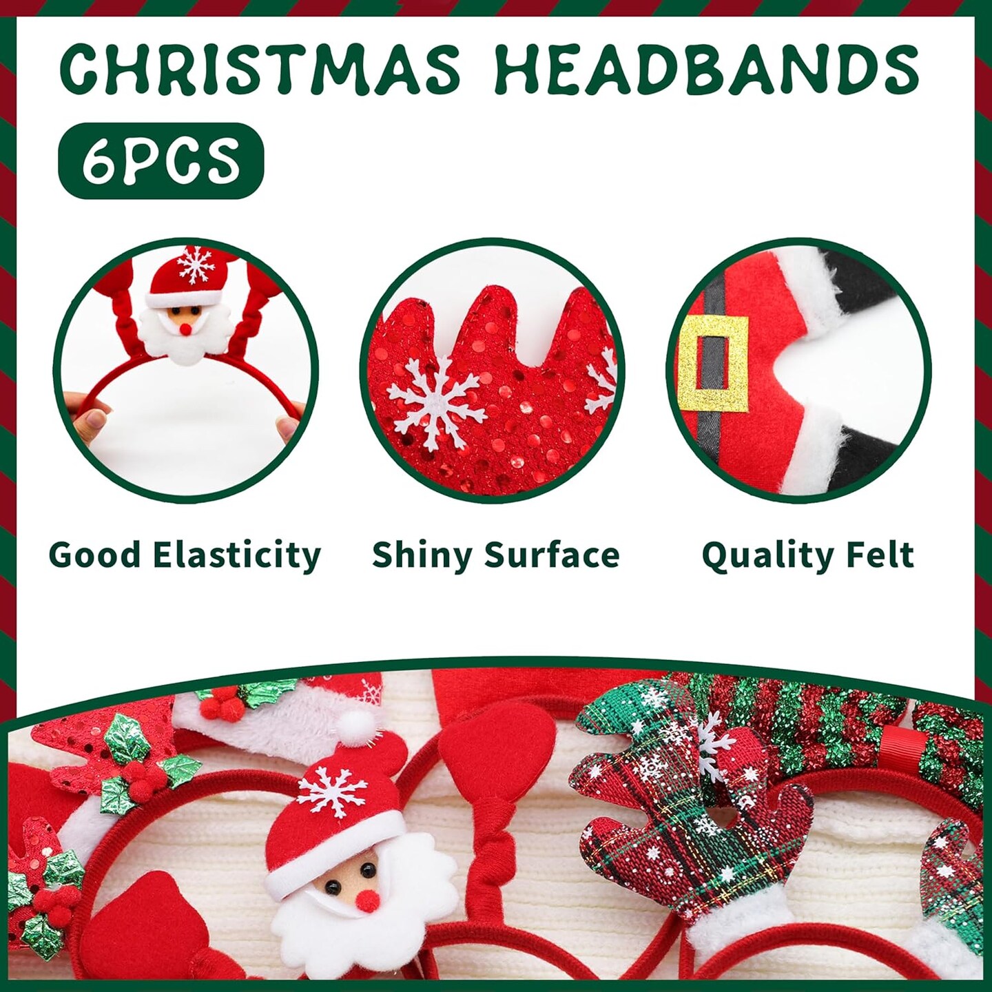 6pcs Christmas Headbands for Adults Bulk,Christmas Headwear Quality Felt Head Topper for Christmas Parties Favors Supplies,Holiday Headbands,6 Designs Santa Hat Christmas Hairband,Christmas Headband