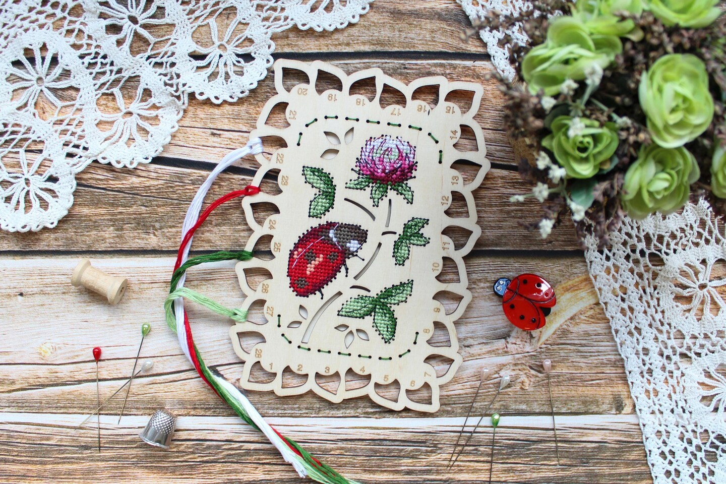 Organizer Ladybug O-040 Counted Cross Stitch Kit on Plywood