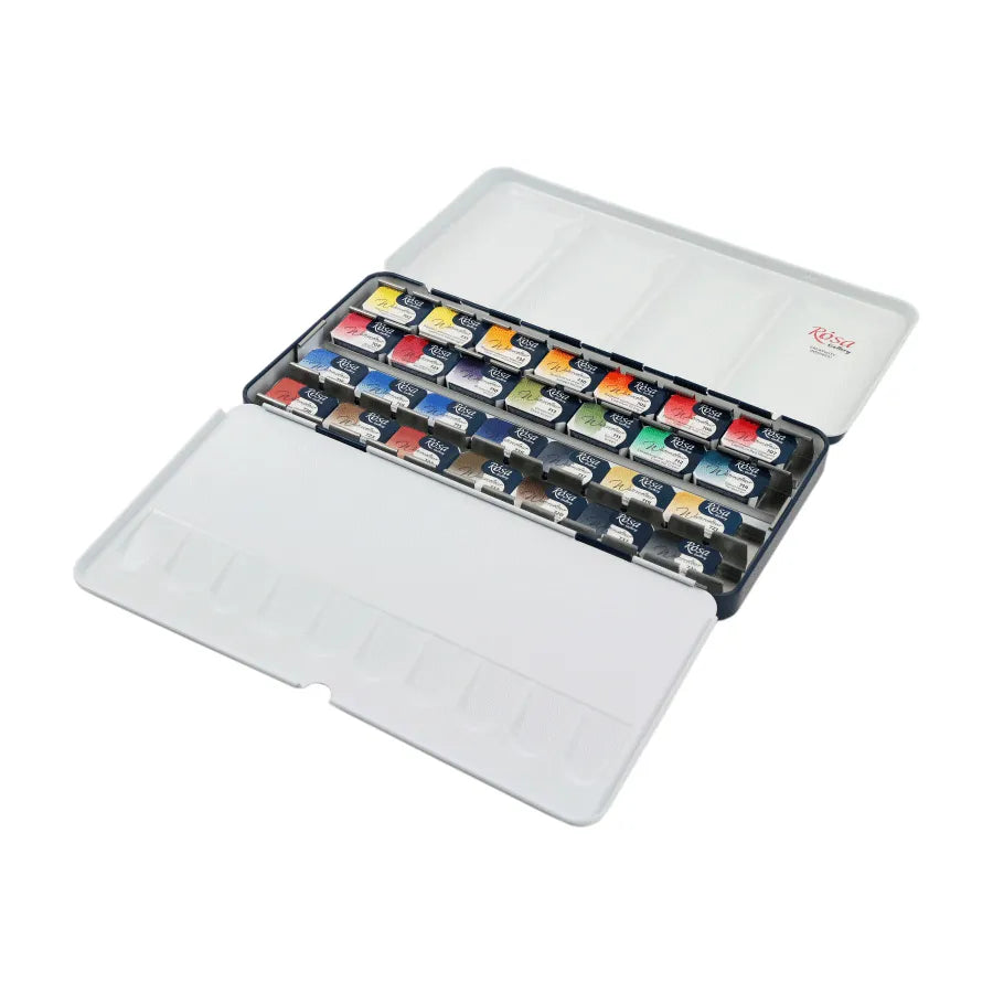 Rosa Gallery Watercolor Paint Set &#x27;Classic&#x27;. 28 Colors. Full Pans. Metal Case