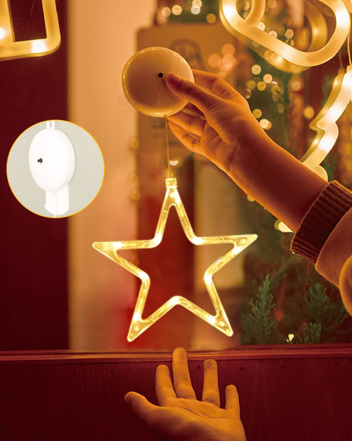 LED Stars Christmas Lights,3 Pack LED Christmas Window Lights,10 LEDs Christmas Decorations with Timer for Window Decoration, Christmas Decoration, Balcony,Party,Wedding,Warm White
