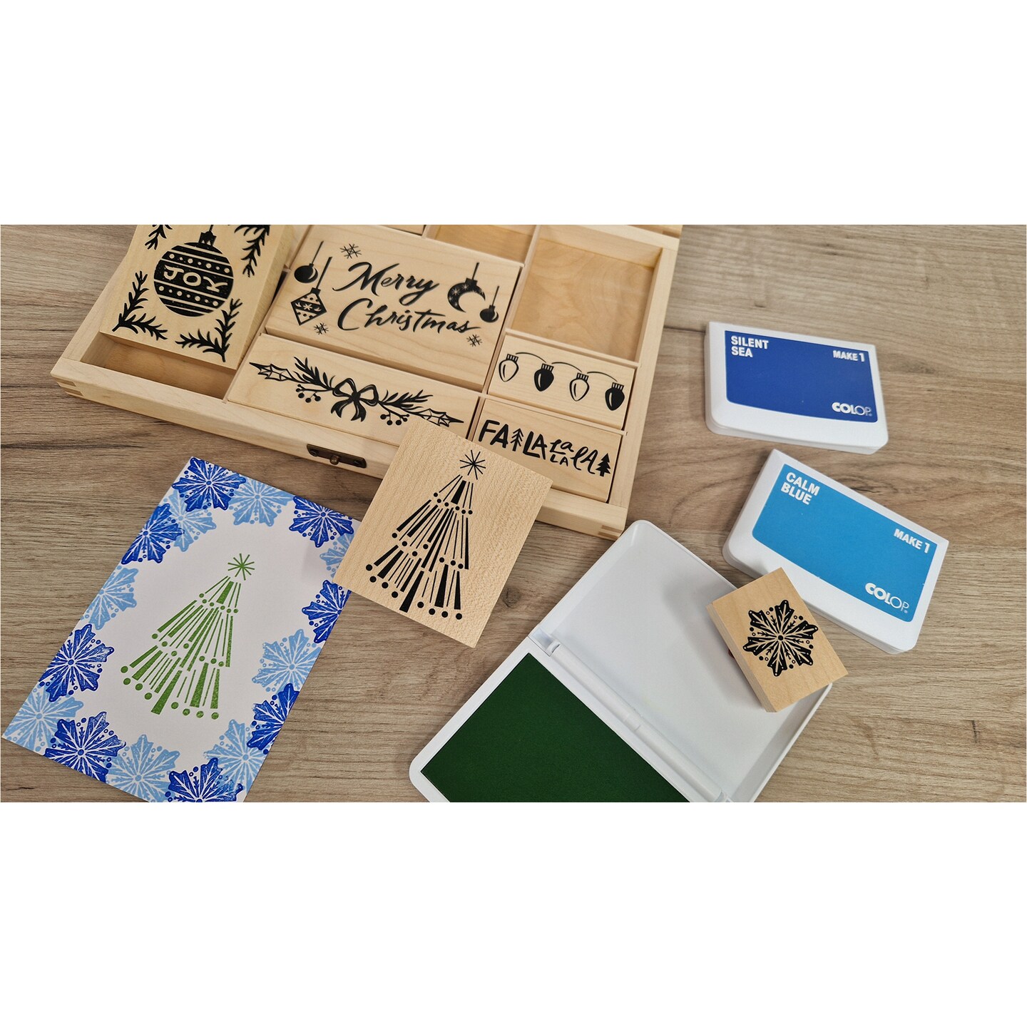 COLOP Blissful Prints ( LIMITED EDITION) Holiday Stamp Set, 9 Piece Giftable Christmas Stamp Set with Decorative Box, Stamps for Christmas Cards, Gift Tags, and Holiday Scrapbooking (Christmas)