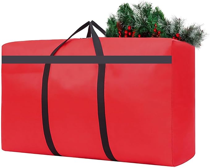 Small Christmas Tree Storage Bag 4Ft/5Ft Heavy Duty Reusable 600D Oxford Fabric Waterproof Dustproof Xmas Tree Bag/Container/Holder for Short Artificial Christmas Tree(39&#x22; X 12&#x22; X 24&#x22;) Red